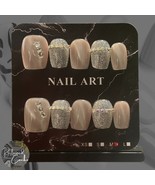Light Lavender and Silver Short Square Press On Nails  - Size Medium - $15.00