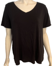 Talbots Woman Petite Black V Neck Short Sleeve Tee Shirt Size 3X - £18.70 GBP