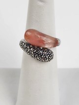 Sterling Silver Marcasite &amp; Pink Coral Wrap Around Ring size 5.5 translucent - £27.23 GBP