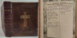 1870s Antique Doway Rheims Leather Bible Edmond Drohon Genealogy - £256.60 GBP