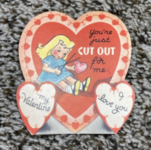 Vintage Valentines Day Card Blond Girl w Scissors You&#39;re Just Cut Out Fo... - $111.65 MXN
