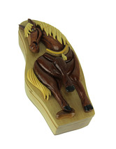 Scratch &amp; Dent Hand Carved Wood 3D Horse Puzzle Trinket Box - £27.18 GBP