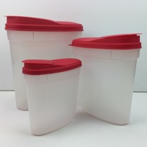 Cereal Pasta Dry Food Dispensers Set of 3 Nesting Containers White Red Snap Lid - £32.16 GBP