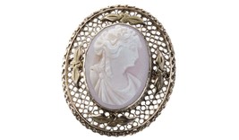 c1900 10k gold Reticulated mounted Pink Conch shell cameo brooch - £175.45 GBP