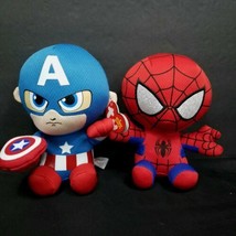 Captain America And Spiderrman Ty Beanie Boos Plush 6&quot; Stuffed Animal Lot Of 2 - £15.91 GBP