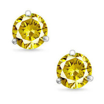 Martini Round Cut Canary CZ 14k White Gold Sterling Silver Stud Earrings New  - $16.82+