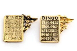 Lot 2 Bingo Angel Cherub Good Luck Bingo Card Black Gold Tone Enamel Lap... - $242.13 MXN