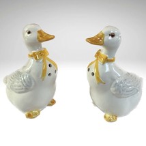 VTG Lefton Japan Geese Salt Pepper Shakers 2pc Set Porcelain Ducks Yellow Ribbon - £15.64 GBP