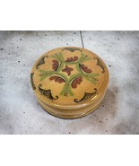 Small  Trinket Box Vintage Handpainted Round Light Wood Turned Pill Tobacco - $22.24