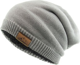 KB ETHOS Oversized Slouch Sherpa Fleece Fur Lined Gray Winter Beanie Hat - £12.89 GBP
