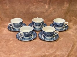 Vintage Staffordshire &quot;Liberty Blue&quot; Cup &amp; Saucer -Set of (5), plus Xtra Saucer - £38.14 GBP