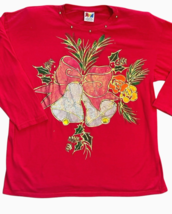 Vtg Focus Shirt Womens One Size Red Hand Painted Christmas Bells Long Sl... - $357.53 MXN
