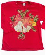 Vtg Focus Shirt Womens One Size Red Hand Painted Christmas Bells Long Sl... - $357.53 MXN