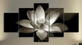 Multi Panel Print Black &amp; White Lotus Canvas Flower Meditation Wall Art 5 Piece - £112.46 GBP