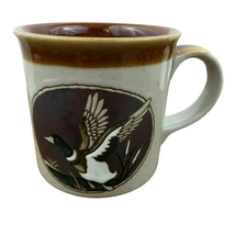 Vintage Flying Mallard Duck Hand Painted Textured Cabin Lodge Hunting Coffee Mug - £19.88 GBP