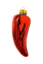 Red Hot Chili Pepper Blown Mercury Glass Christmas Ornament Green Stem  - £11.93 GBP