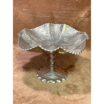 Vintage Faber Scalloped Hand Wrought Aluminum Rose Pattern Serving Pedestal Dish - £17.76 GBP