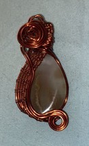 Necklace Pendant Stone Crystal Agate Brown &amp; Clear wrapped Copper Wire 2” H - £7.56 GBP