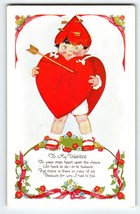 Valentine Postcard Child In Broken Heart Costume Arrow Hat Embossed Vintage - £7.88 GBP