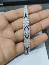 12Ct Round Cut Lab Created Diamond Vintage Tennis Bracelet 14K White Gold Plated - £261.58 GBP