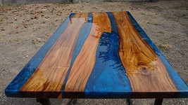 Custom Made Blue Epoxy Resin Dining Table, Luxury Furniture, Kitchen Slab Tables - £413.56 GBP+