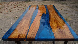 Custom Made Blue Epoxy Resin Dining Table, Luxury Furniture, Kitchen Slab Tables - £405.06 GBP+