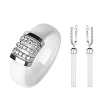 Healthy Ceramic Women Jewlery Set 6mm Ceramic Ring With Long Drop Earrings Chris - £17.74 GBP