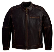 Customize Brown Biker Jacket With Real Leather Button Tab Collat Front Z... - $2,546.82 MXN