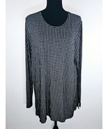 J Jill Wearever Womens Top Shirt L Black White Square Stripe Pullover St... - $23.17