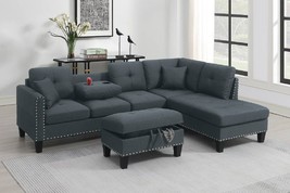 Sunderland 3-Piece Sectional Sofa in Charcoal Linen-Like Fabric - $1,198.00
