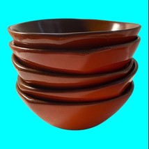 Vtg Frankoma Flame Red &amp; Brown Pottery Bowls 5 Pc Soup Or Cereal Pattern... - $44.41