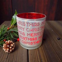 Merry Christmas Glass Votive Candle Holder Red Interior Holiday Tealight... - $7.91