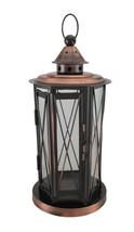 Scratch &amp; Dent Polished Antique Copper Finish Metal and Glass Candle Lantern - £23.34 GBP