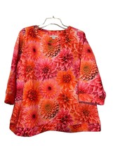 Isaac Mizrahi Live Womens Top 1X Pink Orange Quilted Floral 3/4 Sleeve Pullover - £26.76 GBP