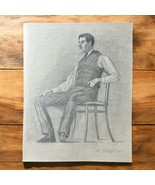 K.Stanger Antique 1911 Original Pencil Drawing Sitting Man On A Chair Po... - $121.01 CAD