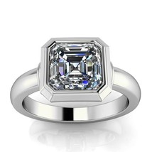 4Ct Bezel Set Asscher Cut Lab-Created Moissanite Engagement Ring in 925 Silver - £100.33 GBP