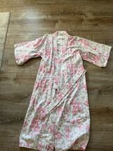 Vintage Japanese Floral Cotton Kimono Robe Pink White Womens 130cm - $26.99