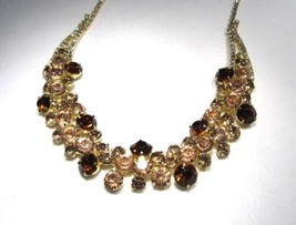 IMPULSE Jewelry Pink, Gold, Brown &amp; Clear Crystal Rhinestone Necklace C3710 - £23.72 GBP