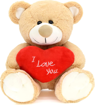 I Love You! 10&#39;&#39; Teddy Bear with Red Heart, Soft Plush Bear Doll Stuffed Animal - £15.77 GBP