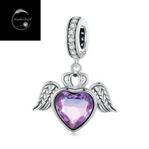 Genuine Sterling Silver 925 Guardian Angel Fairy Wings Love Heart Dangle Charm - £16.87 GBP