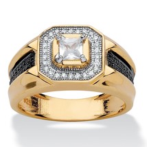 Mens 14K Gold Over Sterling Silver Black Cz Halo Ring Size 8 9 10 11 12 13 - £151.84 GBP