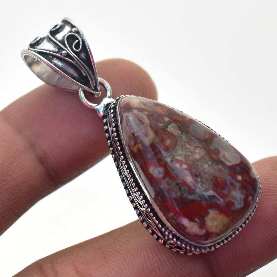 Red Moss Agate Vintage Style Gemstone Fashion Pendant Jewelry 2" SA 1172 - £3.99 GBP
