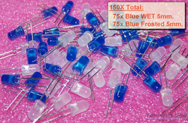 150X BLUE LED (75x WET + 75x Frosted) Diffused Round Style 5mm 2.6 - 3.0... - $6.74