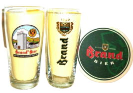 2 Brand Bier Limburg Netherlands Dutch Beer Glasses &amp; Coasters - £12.00 GBP