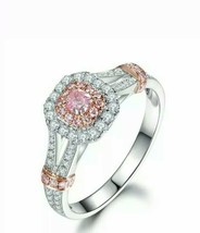 2Ct Cushion Simulated Pink Sapphire Double Engagement Ring 14K White Gold Plated - £63.39 GBP