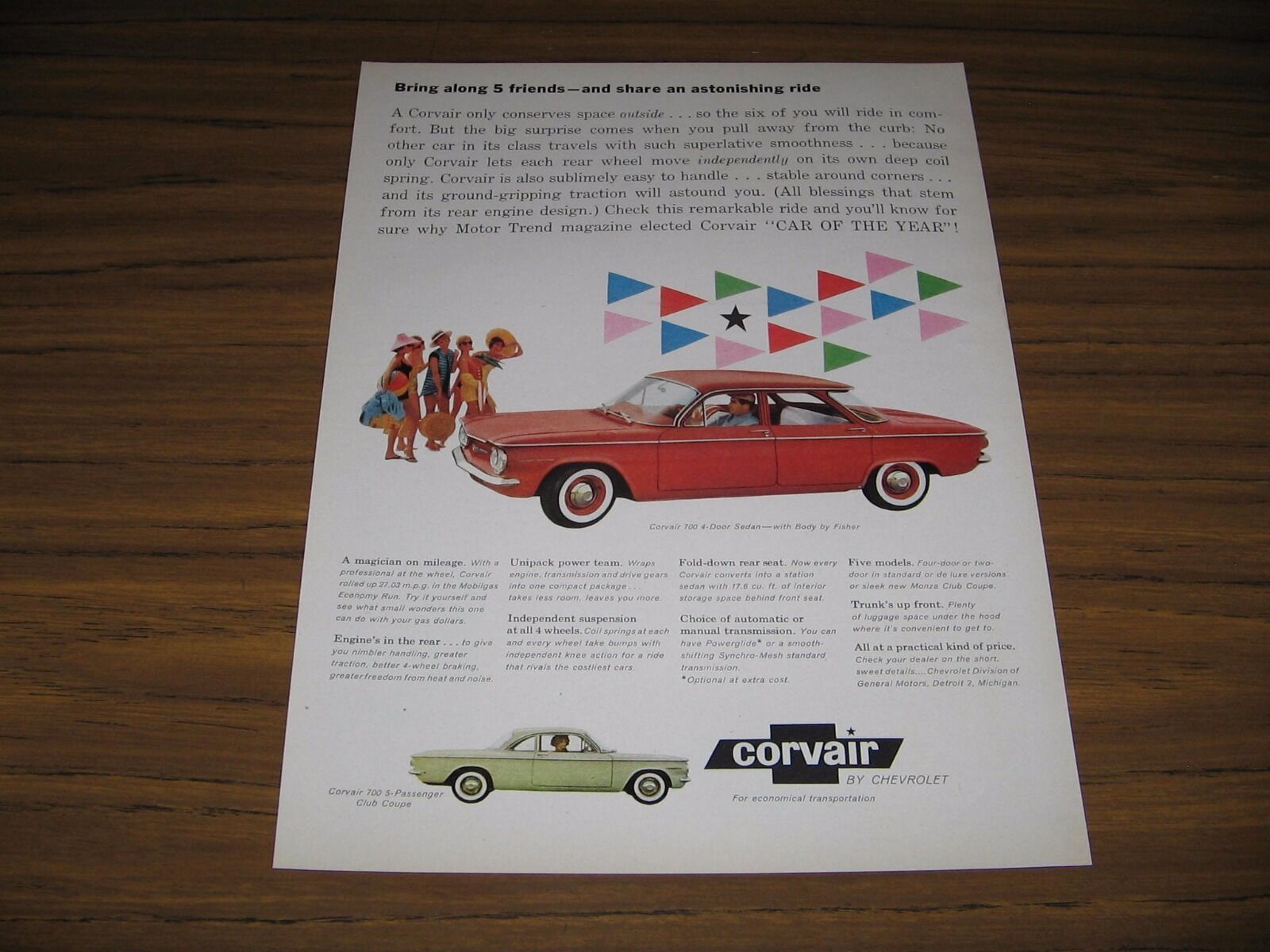 1960 Print Ad The '60 Chevrolet Corvair 700 4-Door Sedan Red & Club Coupe Chevy - $14.01