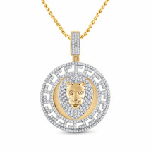 10k Yellow Gold Mens Round Diamond Lion Head Medallion Charm Pendant 7/8 Cttw - £749.97 GBP