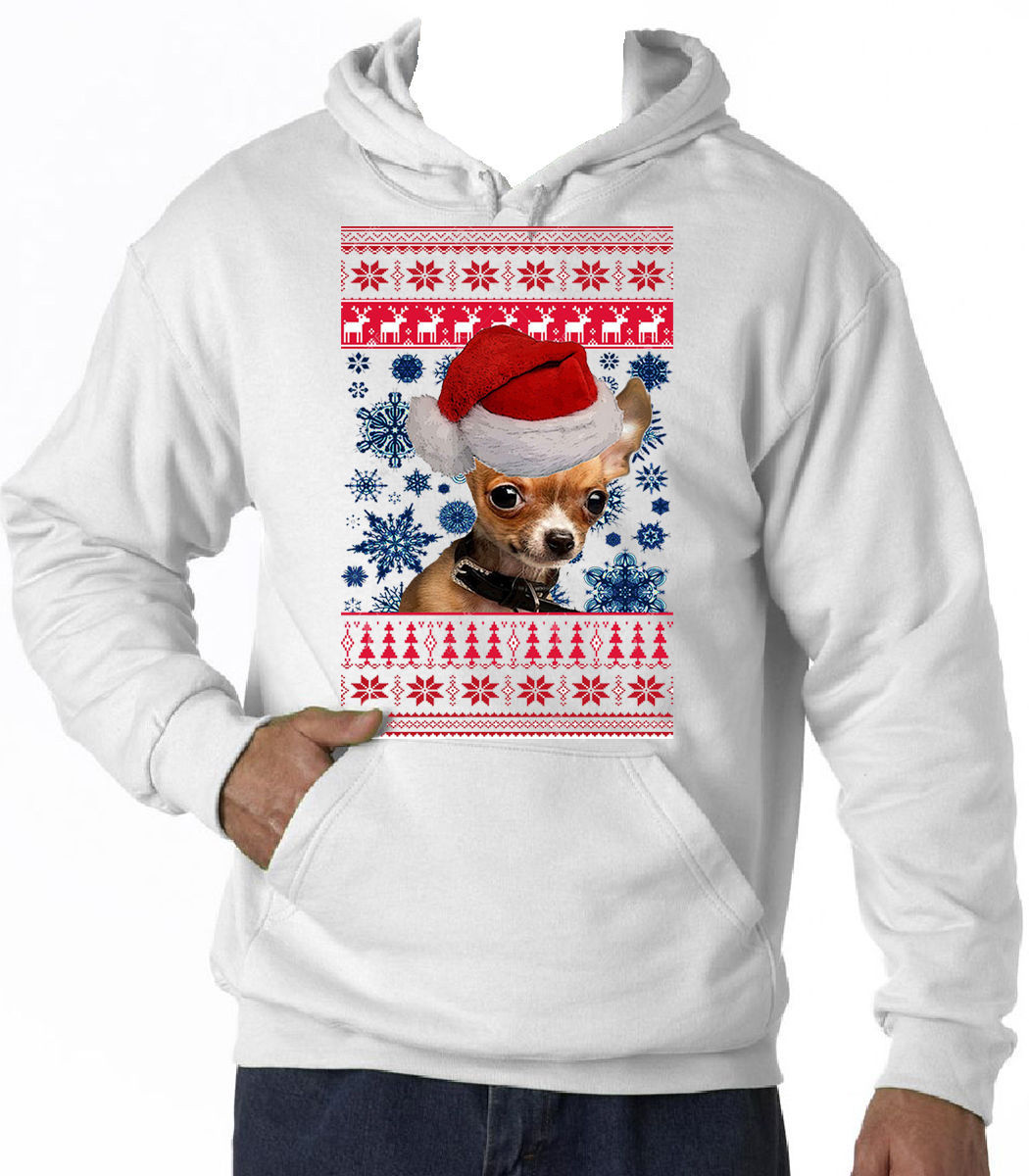 CHIHUAHUA PUPPY SANTA CHRISTMAS - NEW COTTON WHITE HOODIE - ALL SIZES IN STOCK - £31.11 GBP