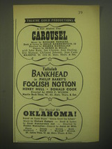1945 Carousel, Foolish Notion and Oklahoma Plays Advertisement - £14.78 GBP