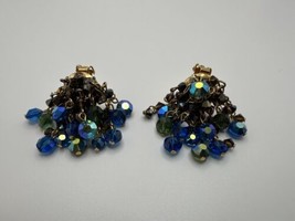 Antique Blue HOBE Crystal Dangle Clip Earrings 4.7cm - $111.46